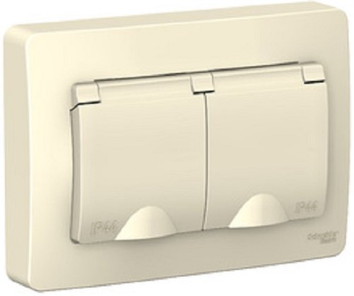 Розетка с заземлением Systeme Electric Blanca 1-м. 2-мод. крышка шторки IP44 молочный картинка